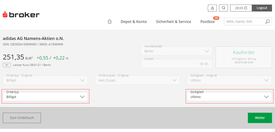 Online DepotS Broker Orderaenderung