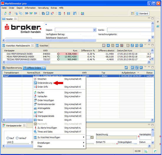  S Broker Marktinvestor pro Ordernderung