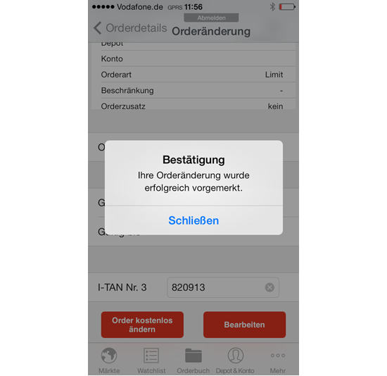 S Broker Mobile App Orderbesttigung