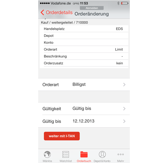S Broker Mobile App Ordernderungsmaske