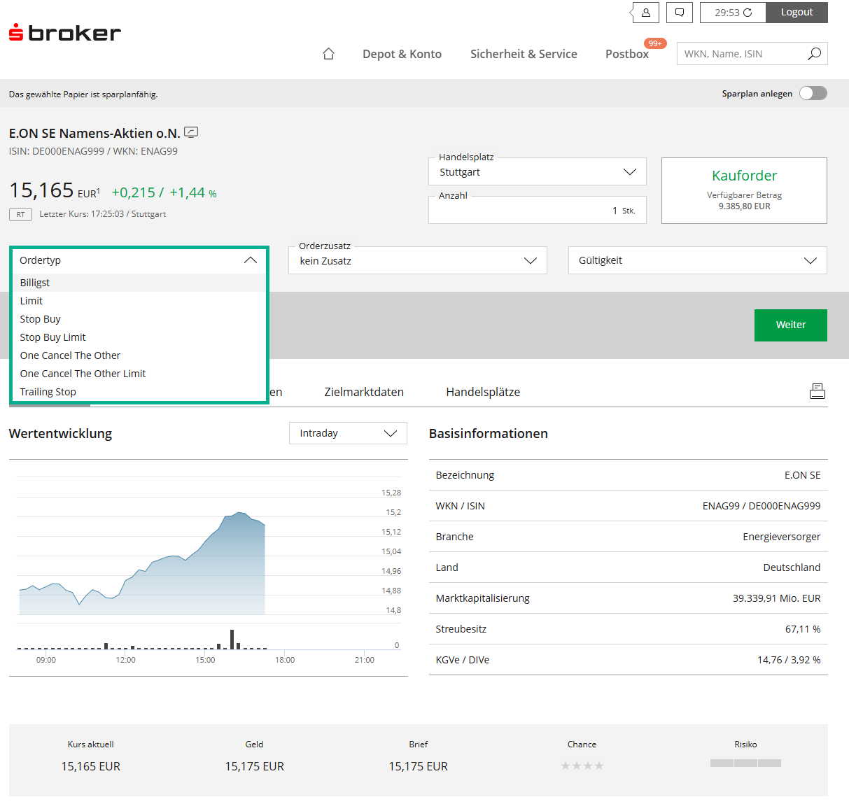 Handelsfrontend Ordertypen Handelsfrontend Ordertypen