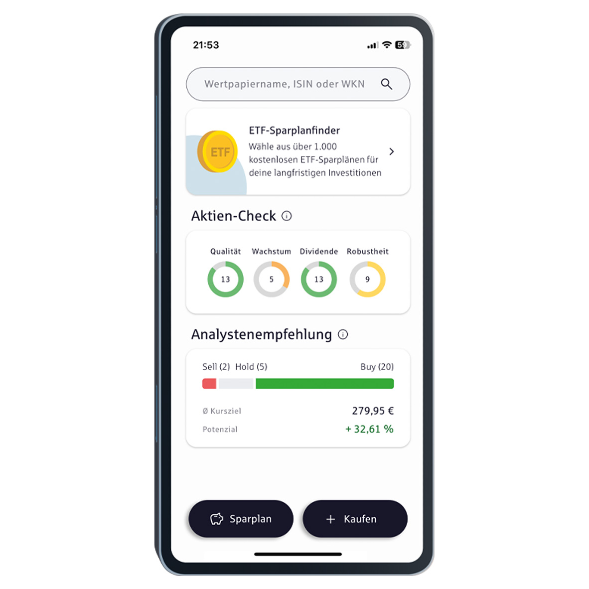 Aktiencheck & ETF-Sparplanfinder S Broker App