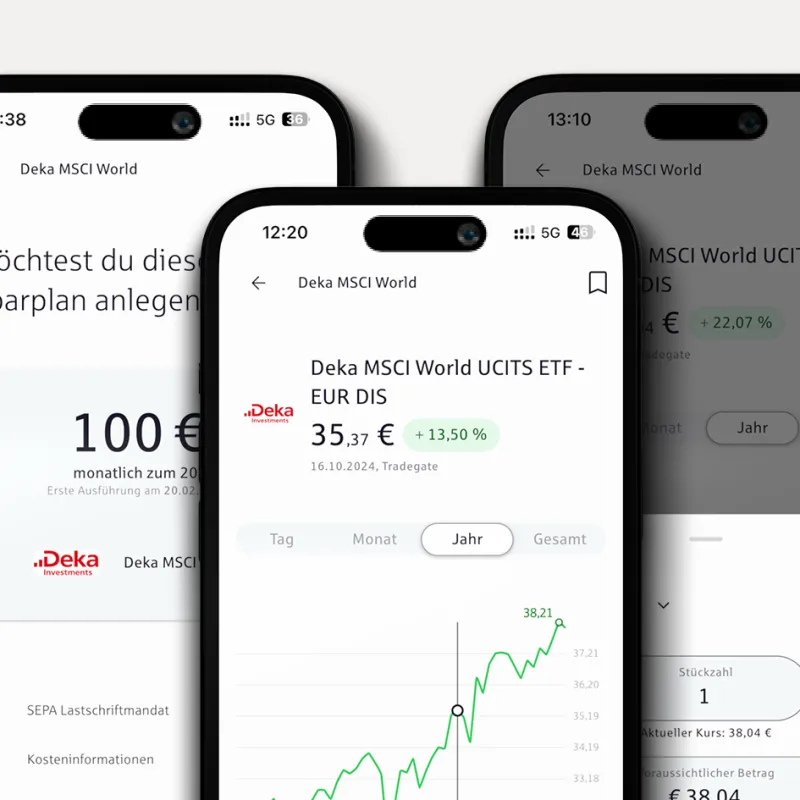 S Broker App auf drei Screens.