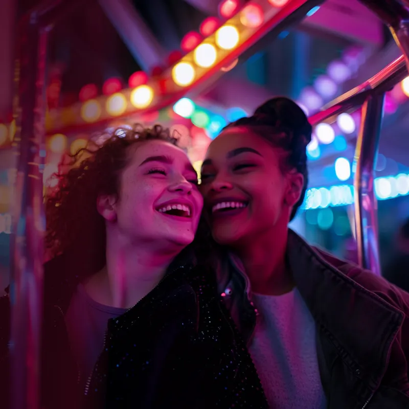 Freundinnen auf Karussell.